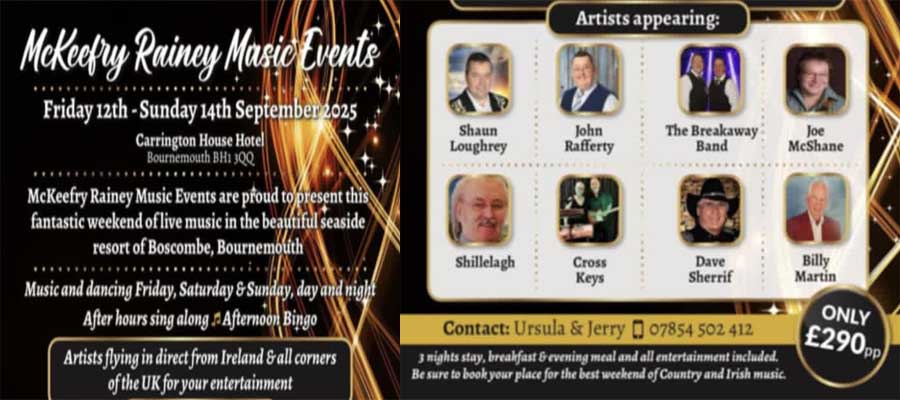 McKeefry Rainey Music Events Bournemouth 12th-14th September